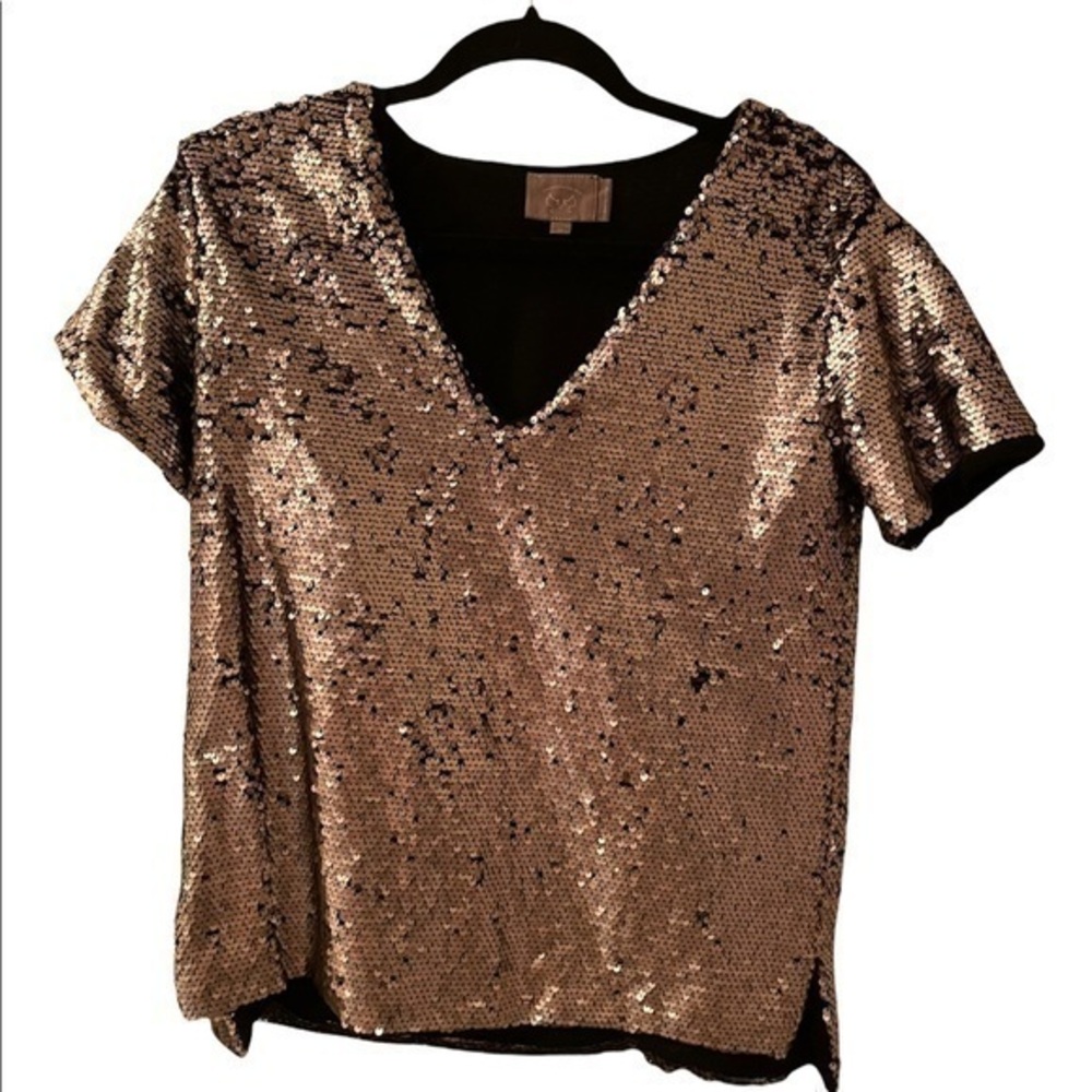 Anthropologie Party Spangle Sparkly Short Vneck Shirt 
Size XS
Condition 9/10